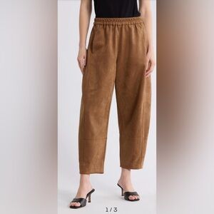 Max Studio Brown Faux Suede Barrel Pants